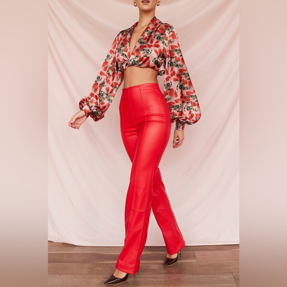 HOUSE OF CB 'Elenaora' Scarlet Vegan Leather Trousers - Picture 1 of 7